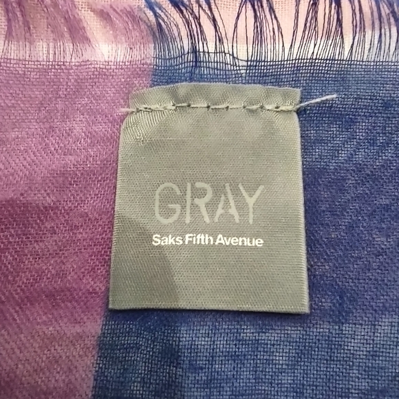 GRAY Saks Fifth Avenue Blanket Scarf Wrap Fringe Multi Coloured - Picture 8 of 9
